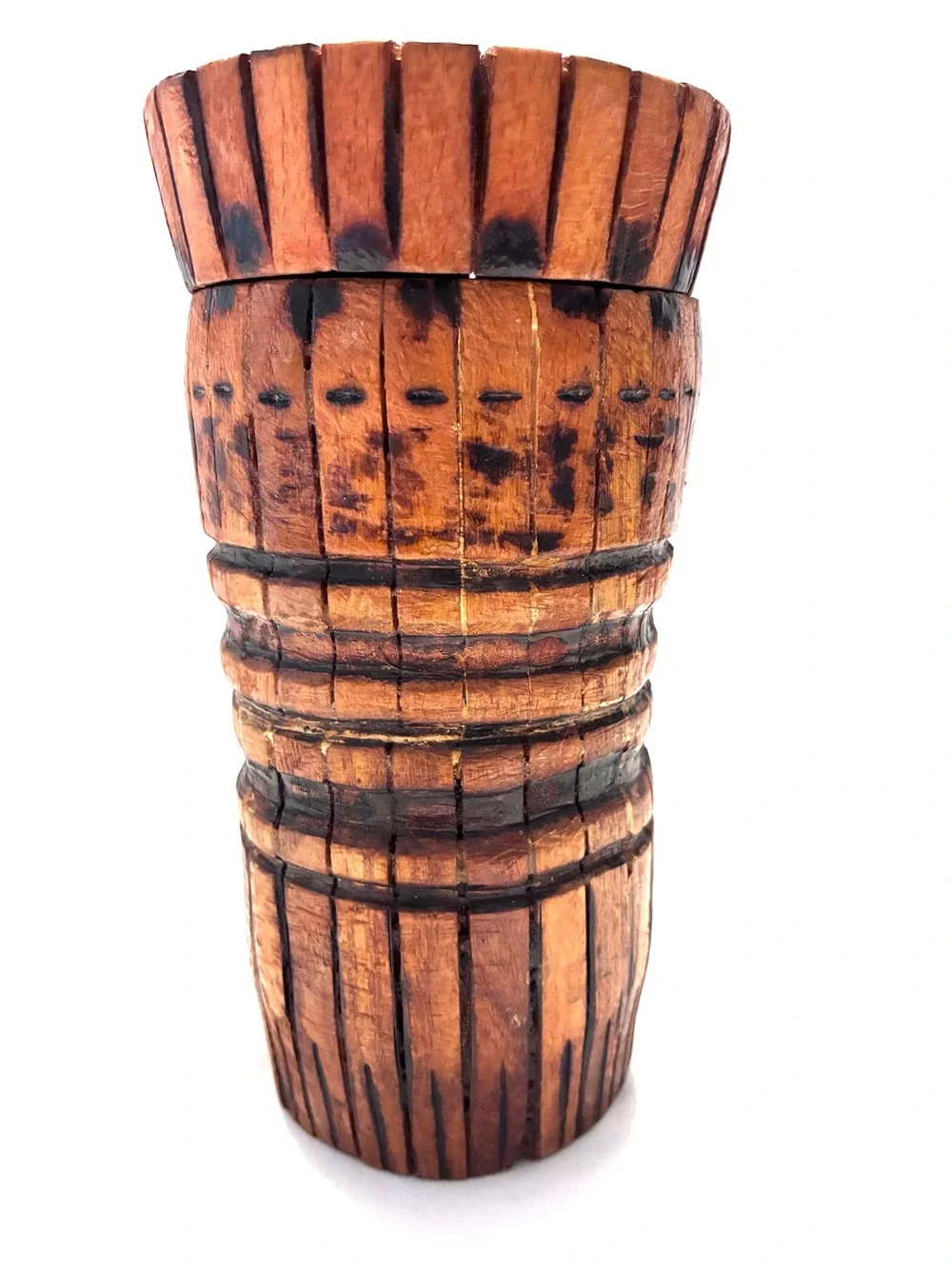 Vintage (1975) handmade, rustic wooden beer tankard